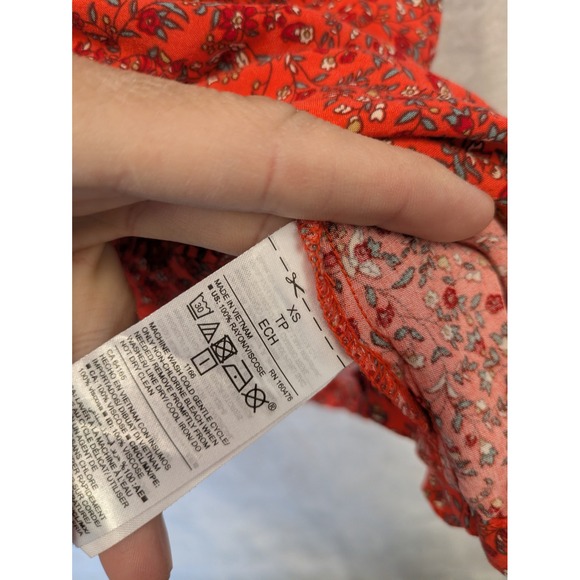 Old Navy Womens XS Red Floral Ditsy Rayon Babydoll Long Sleeve Swing Dress - Picture 8 of 10